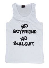 No Boyfriend No Bullshit Baskılı Sıfır Kol T-Shirt