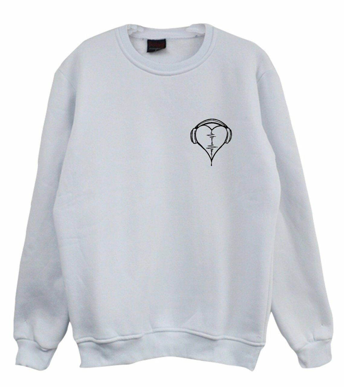 Kulaklık Kalp Ritim Müzik Baskılı Bisiklet Yaka Sweatshirt