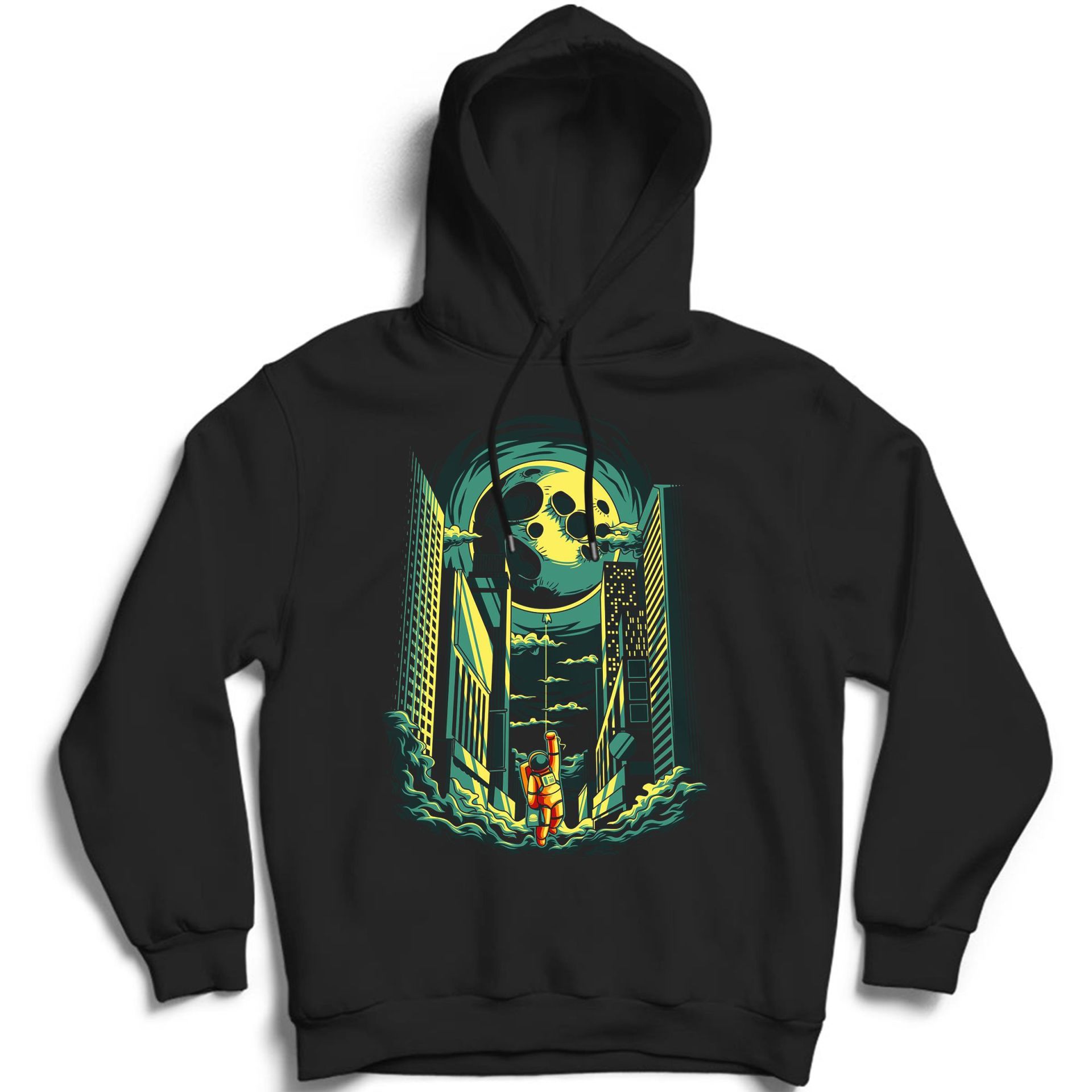 Mars ve Astronot Baskılı Özel Tasarım Unısex Kapşonlu Sweatshirt