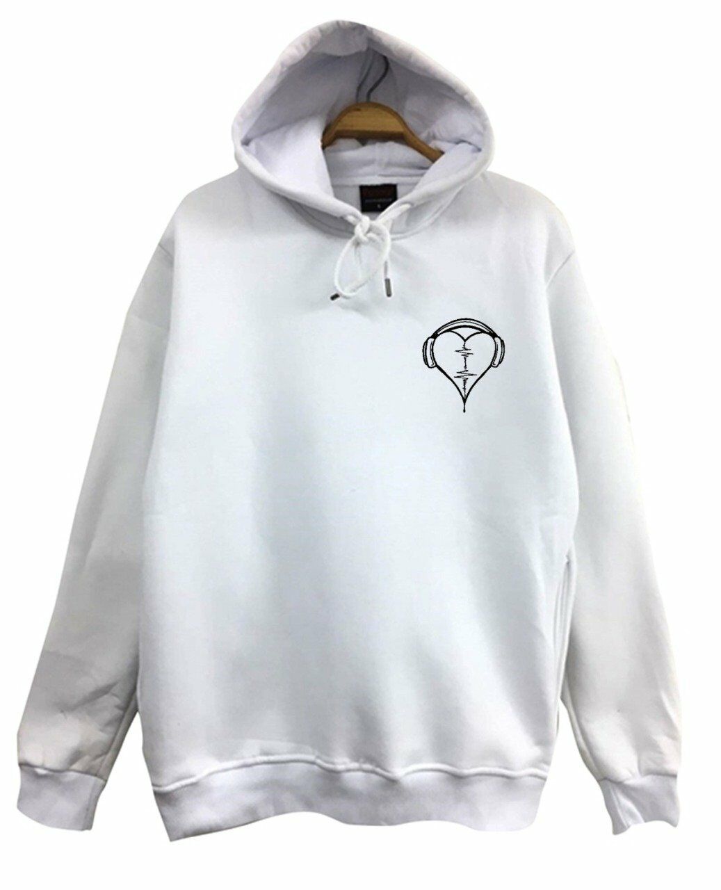 Kulaklık Kalp Ritim Müzik Baskılı Kapüşonlu Sweatshirt