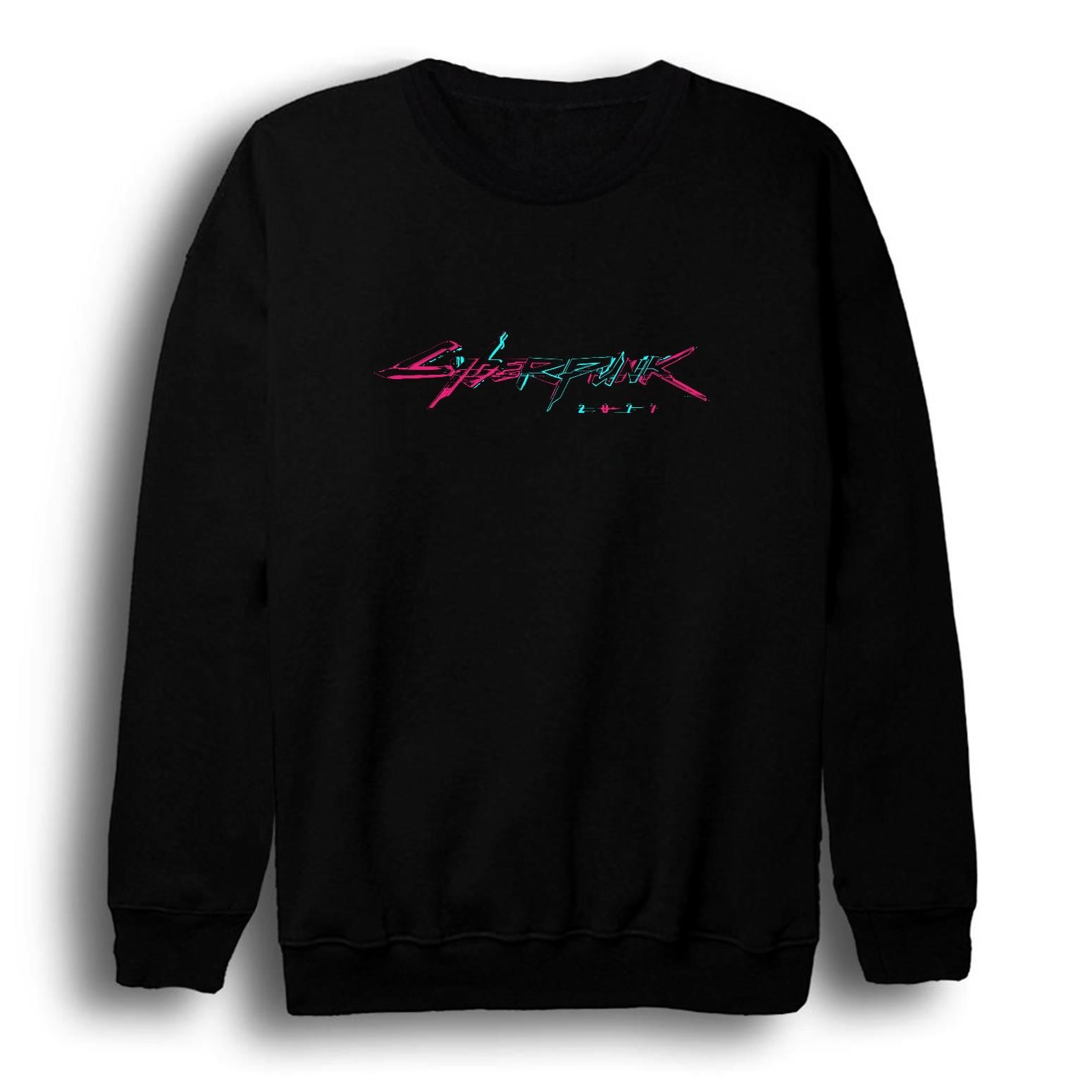 Cyber Punk Baskılı Bisiklet Yaka Sweatshirt
