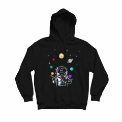 Astronot Gezegenler Baskılı Kapşonlu Sweatshirt