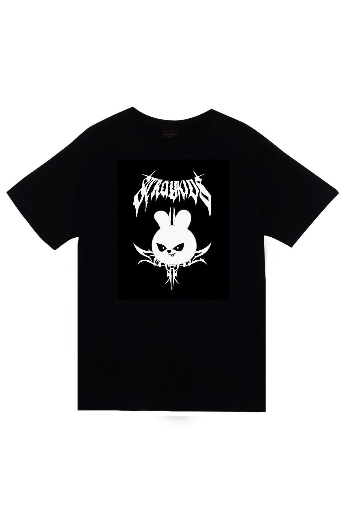 Stray Kids Skzoo Leebit Karakter Baskılı Unisex %100 Pamuk Siyah T-shirt