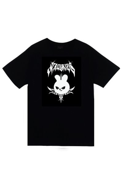 Stray Kids Skzoo Leebit Karakter Baskılı Unisex %100 Pamuk Siyah T-shirt