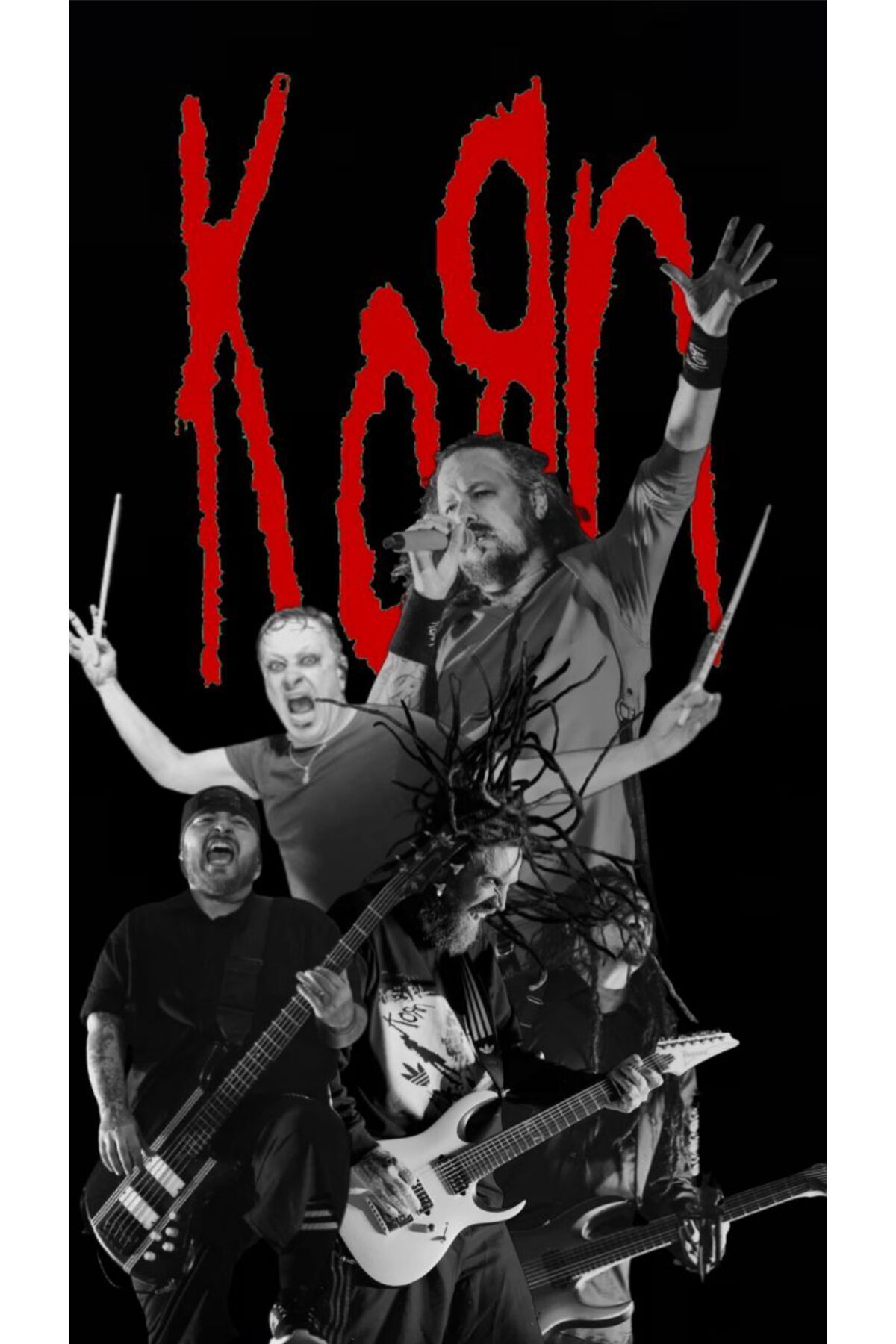Korn Müzik Grubu Baskılı Unisex %100 Pamuk Siyah T-shirt