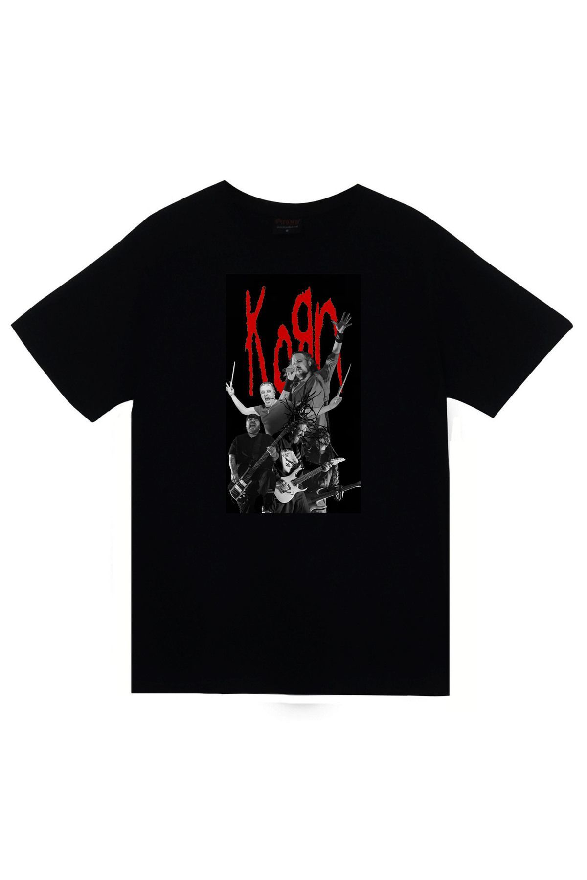 Korn Müzik Grubu Baskılı Unisex %100 Pamuk Siyah T-shirt