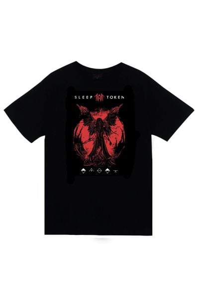 Sleep Token Müzik Grubu Baskılı Unisex %100 Pamuk Siyah T-shirt