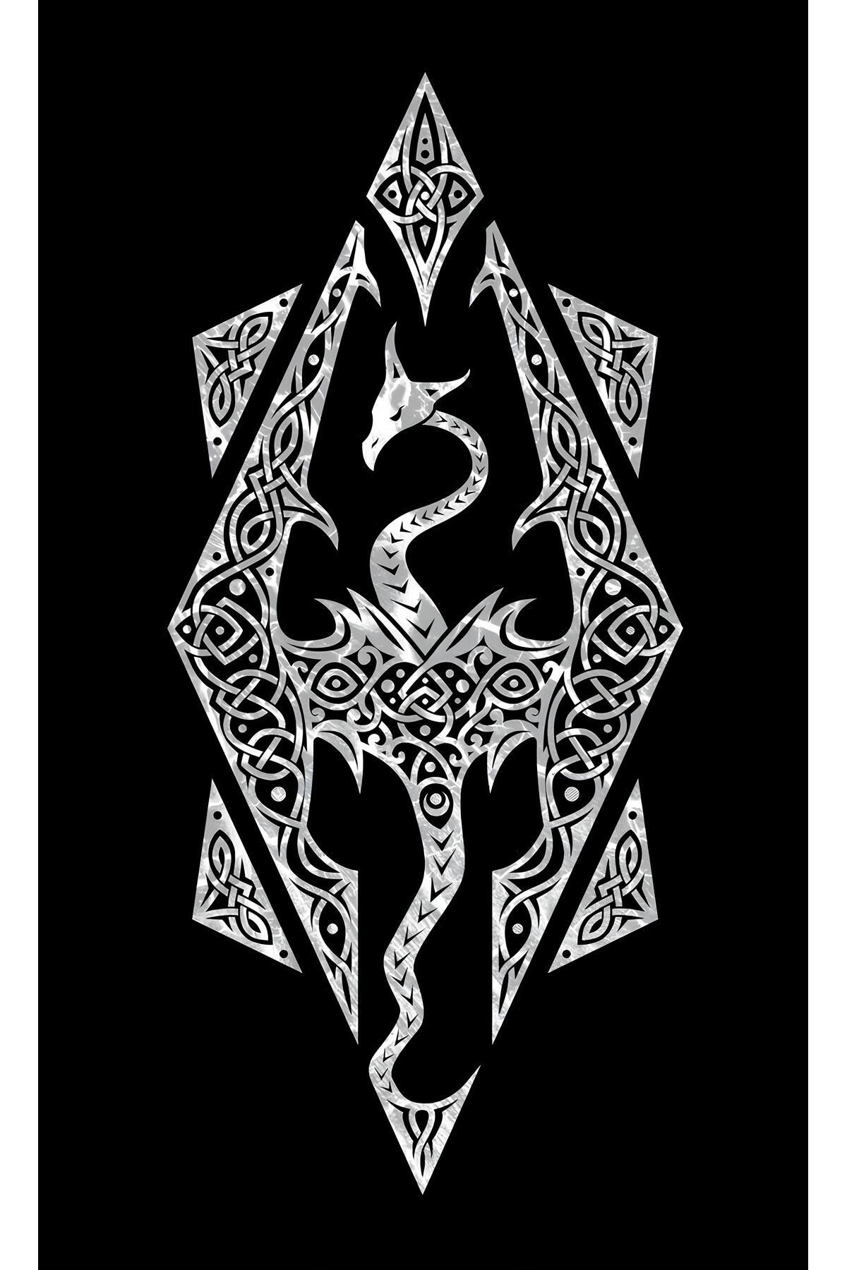 Skyrim Oyun Baskılı Unisex %100 Pamuk Siyah T-shirt