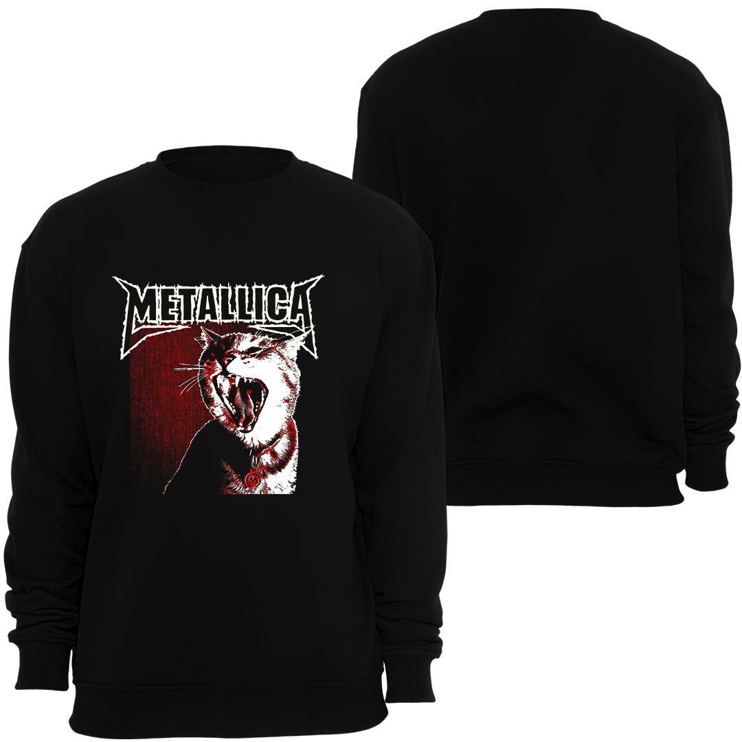 Metallica Metalci Kedi Baskılı Bisiklet Yaka Sweatshirt SİYAH - 3XL
