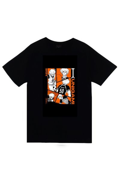 Blue Lock İsagi Yoichi Anime Baskılı Unisex %100 Pamuk Siyah T-shirt