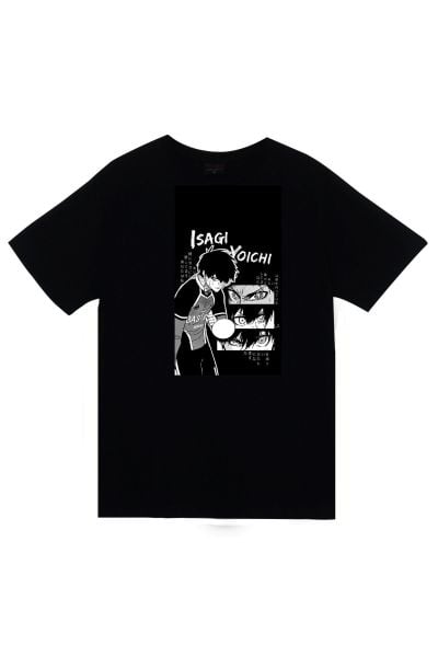 Blue Lock Chigiri Hyoma Anime Baskılı Unisex %100 Pamuk Siyah T-shirt