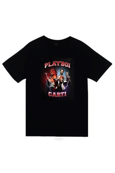 Playboi Carti Baskılı Unisex %100 Pamuk Siyah T-shirt