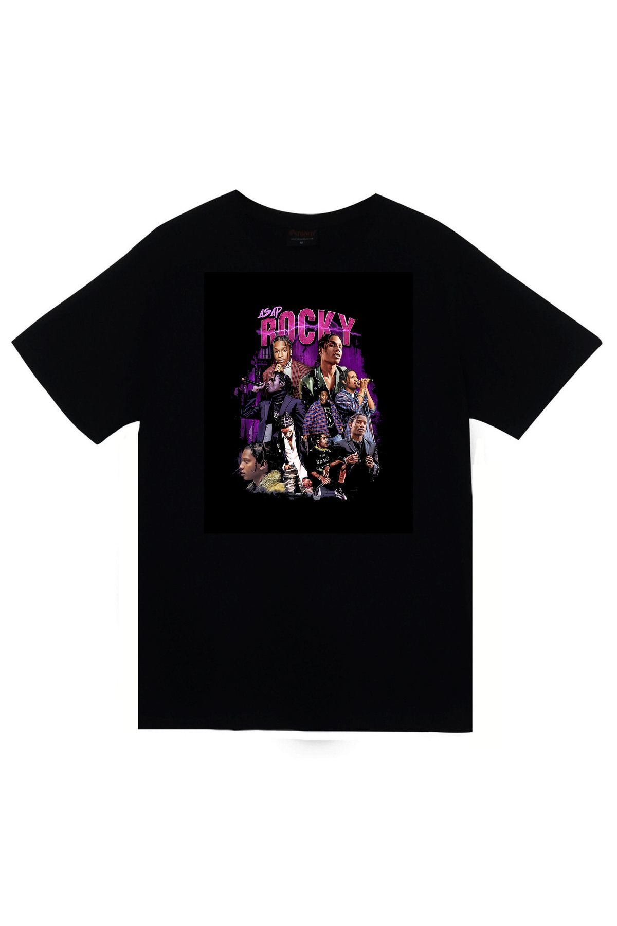 Asap Rocky Baskılı Unisex %100 Pamuk Siyah T-shirt