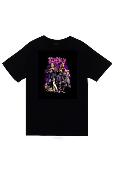 Asap Rocky Baskılı Unisex %100 Pamuk Siyah T-shirt