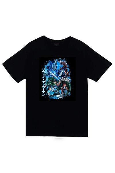 Demon Slayer Tanjiro Kamado Anime Baskılı Unisex %100 Pamuk Siyah T-shirt
