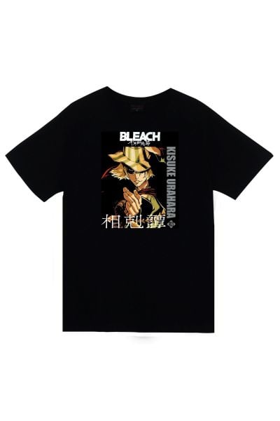 Bleach Byakuya Kuchiki Anime Baskılı Unisex %100 Pamuk Siyah T-shirt