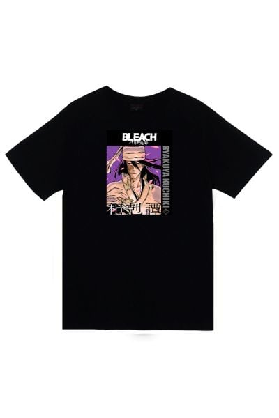 Bleach Rukia Kuchiki Anime Baskılı Unisex %100 Pamuk Siyah T-shirt