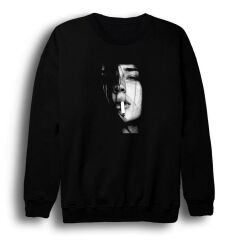 Sigaralı Kadın Baskılı Bisiklet Yaka Sweatshirt
