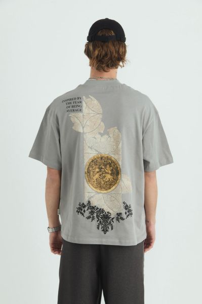 Realistic Baskılı Unisex %100 Oversize Gri T-shirt