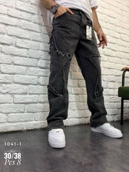 New Super Baggy (Bol Kalıp) Unisex Desenli Siyah Pantolon