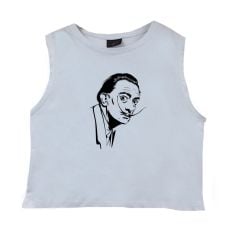 Salvador Dali Crop Top Baskılı Göbek Üstü-Yarım T-shirt