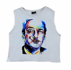 Salvador Dali Crop Top Baskılı Göbek Üstü-Yarım T-shirt