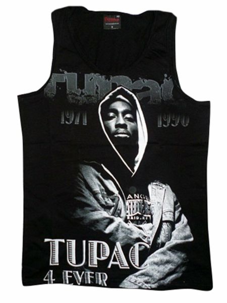 Tupac Baskılı Sıfır Kol T-Shirt
