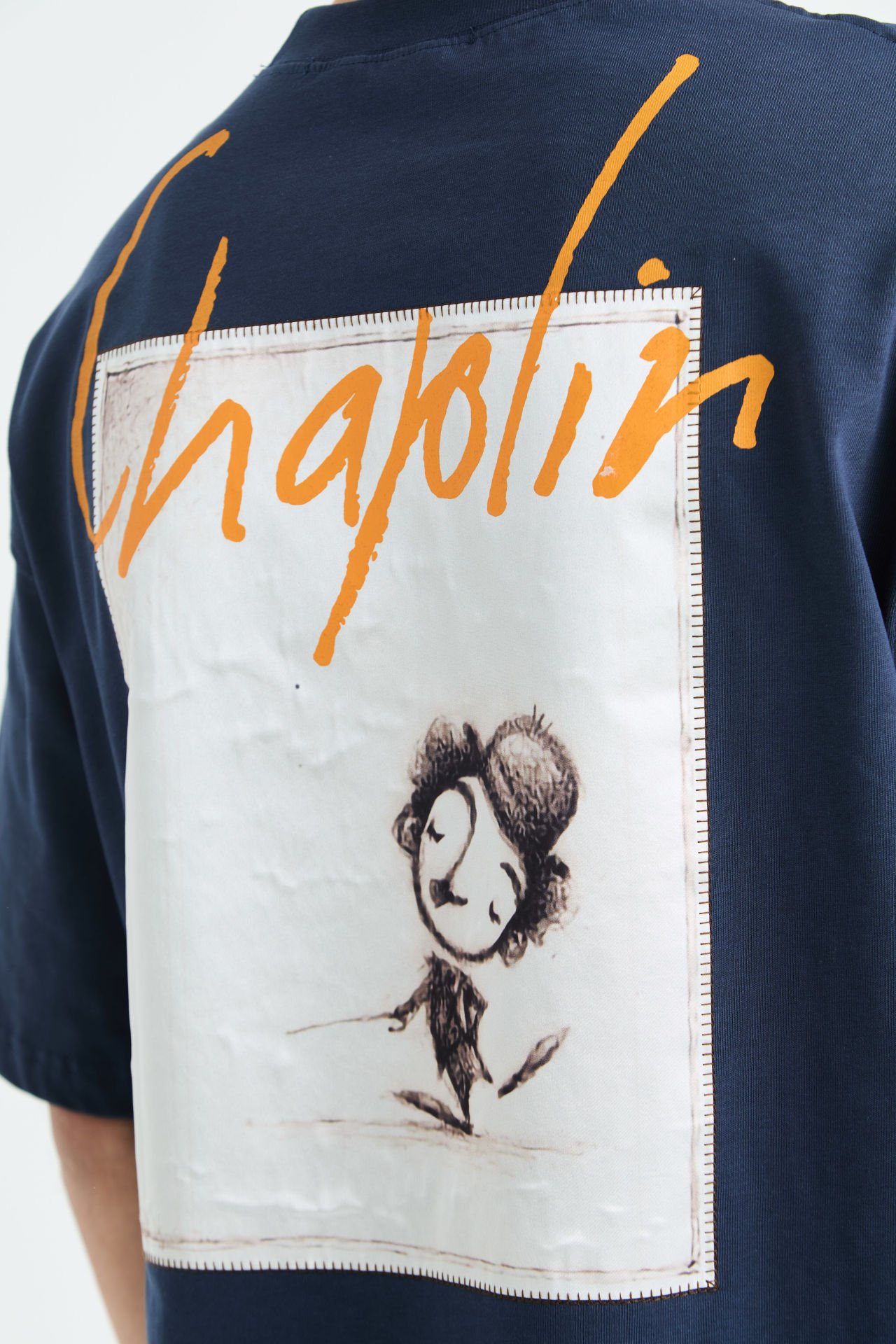 Charlie Chaplin Baskılı Unisex Mavi T-shirt