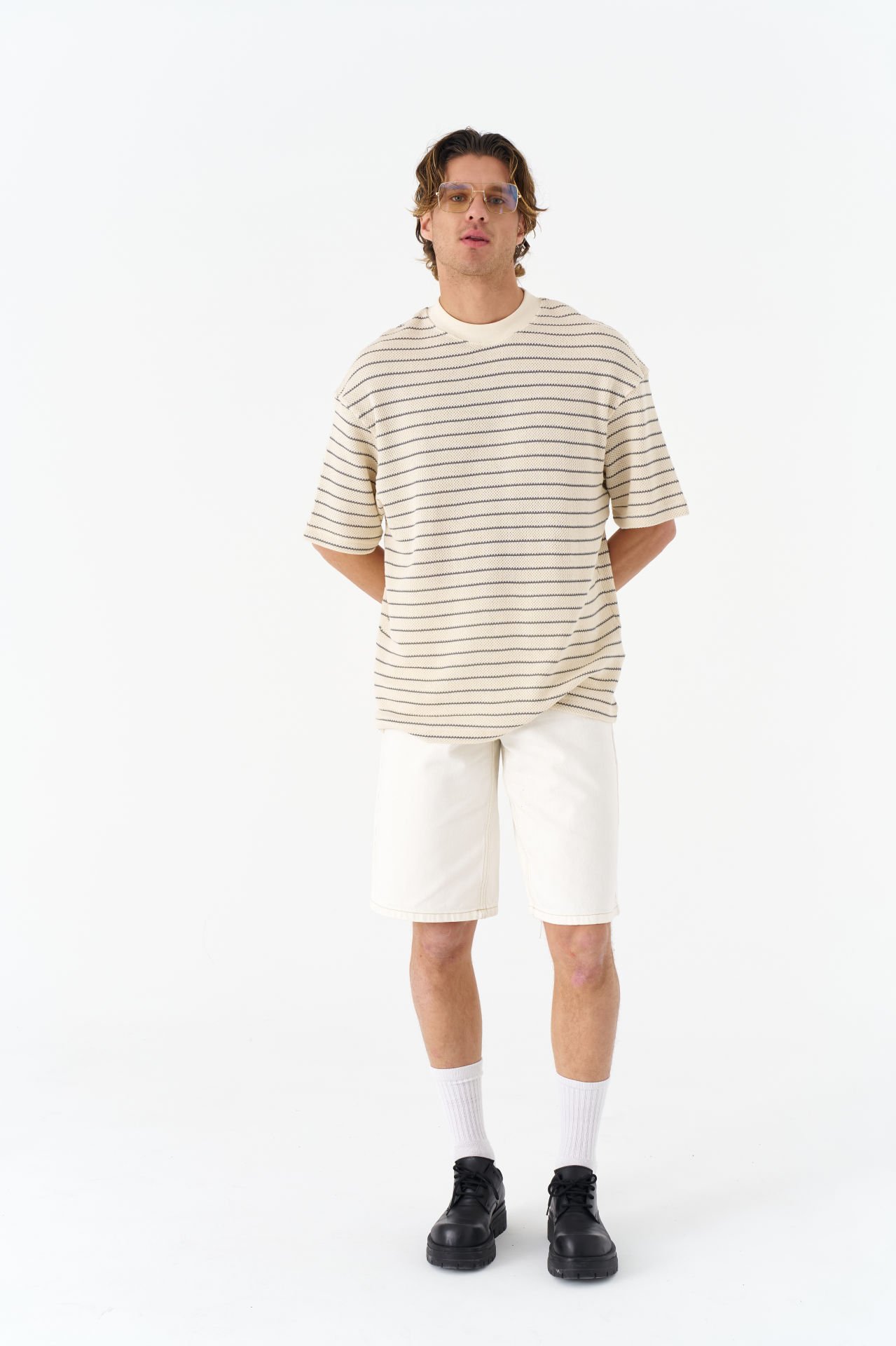 Çizgili Unisex Krem T-shirt