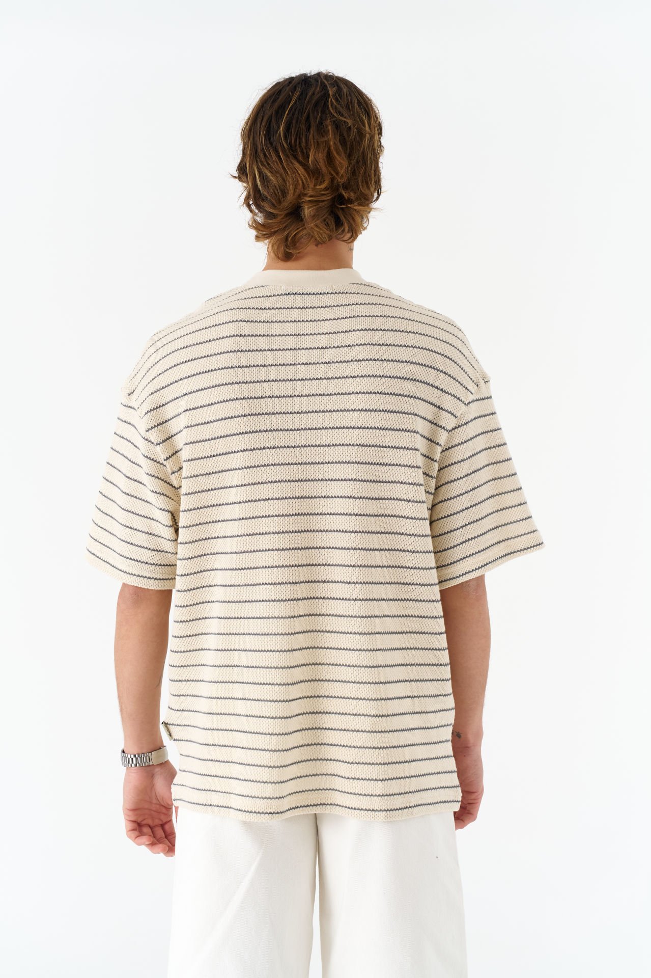 Çizgili Unisex Krem T-shirt