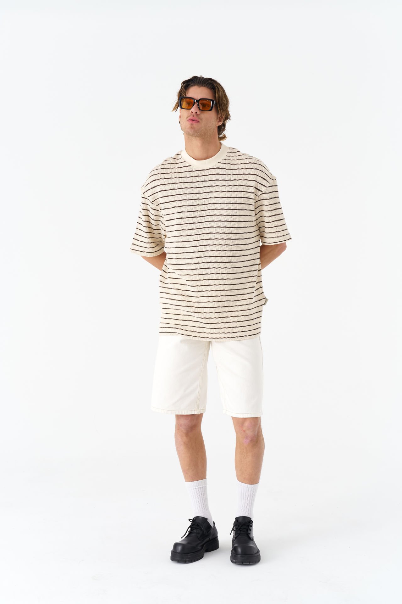 Çizgili Unisex Krem T-shirt