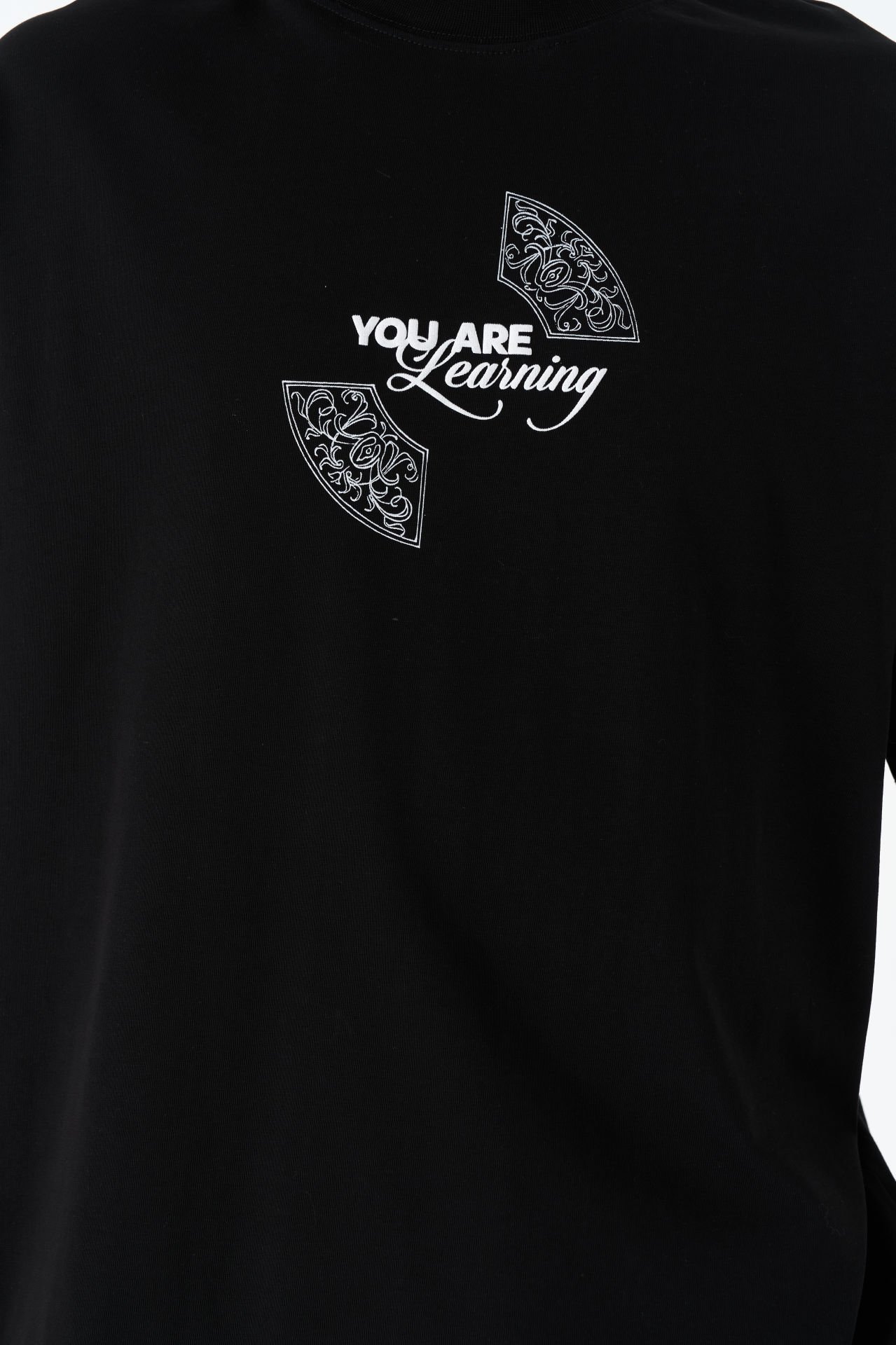 You Are Learning Baskılı, Nakışlı Pamuk Siyah T-shirt