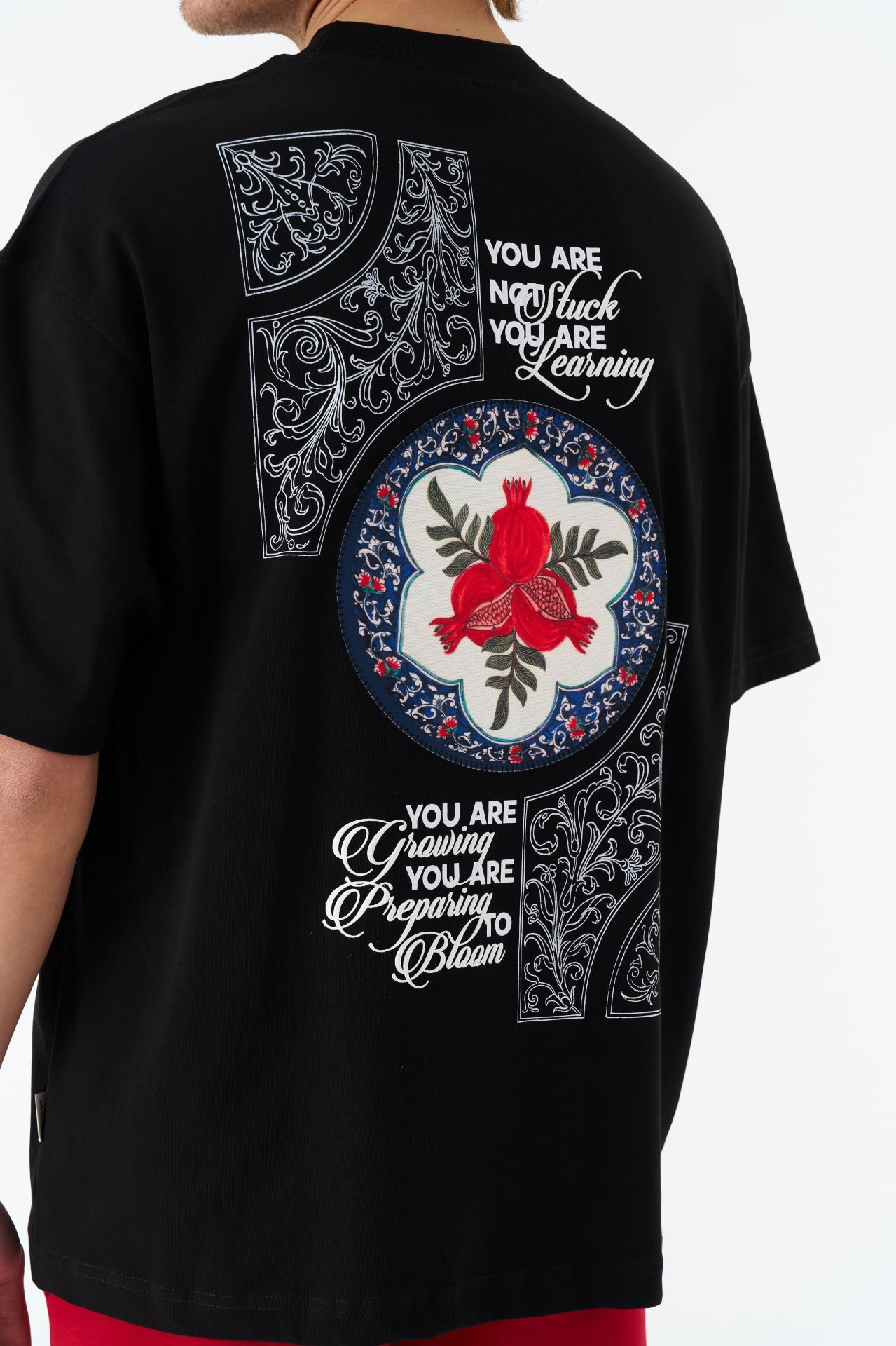 You Are Learning Baskılı, Nakışlı Pamuk Siyah T-shirt