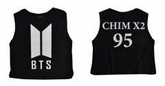 BTS Baskılı Göbek Üstü-Yarım T-shirt Ön-Arka Baskılı