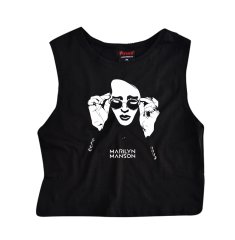 Marilyn Manson Baskılı Göbek Üstü-Yarım T-shirt SİYAH - S