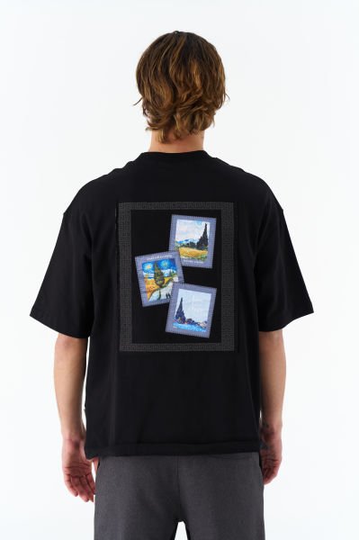 Vincent Van Gogh Baskılı Unisex Pamuk Nakışlı Siyah T-shirt