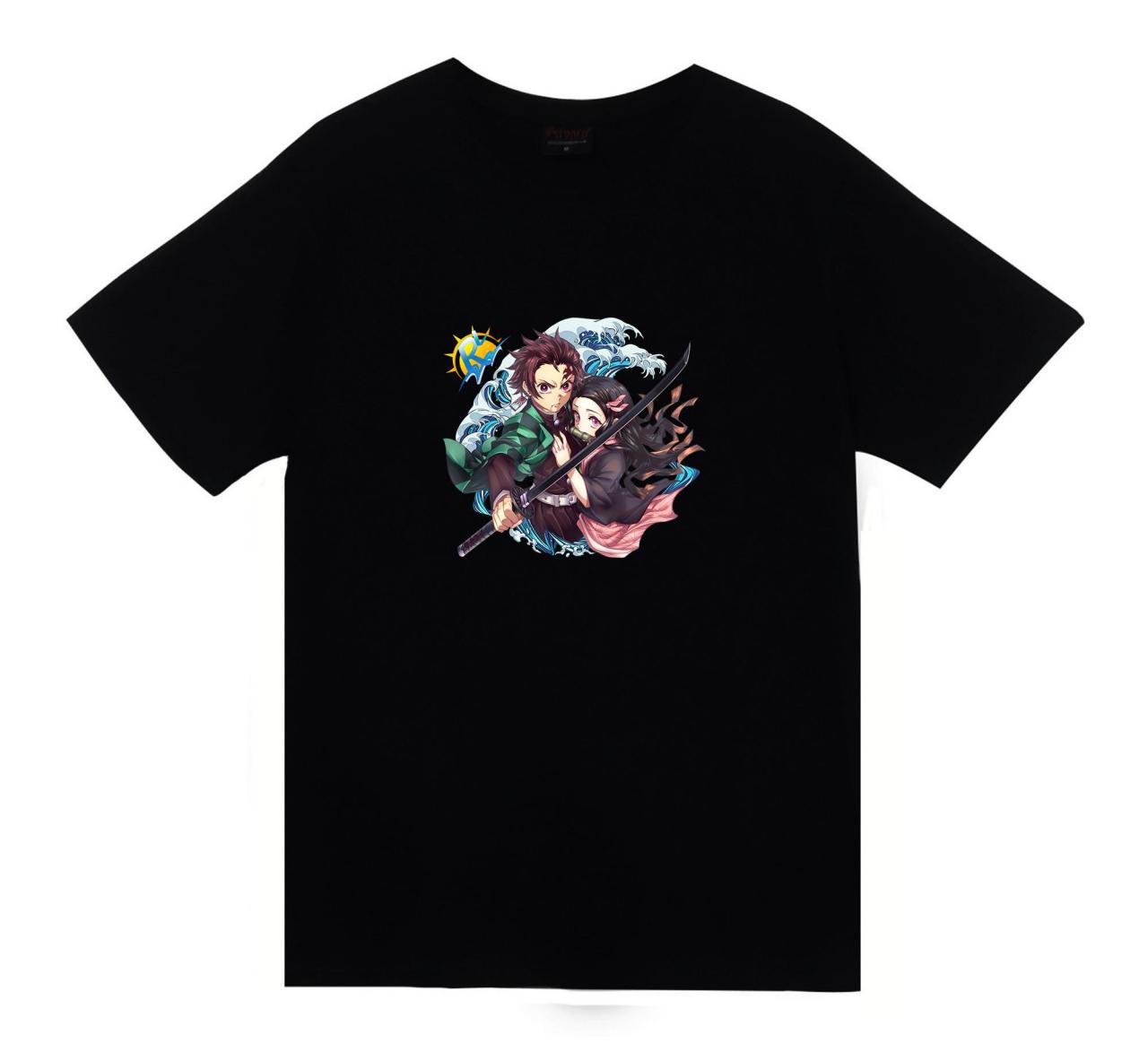 Damon Slayer Anime Baskılı Tshirt SİYAH - 4XL