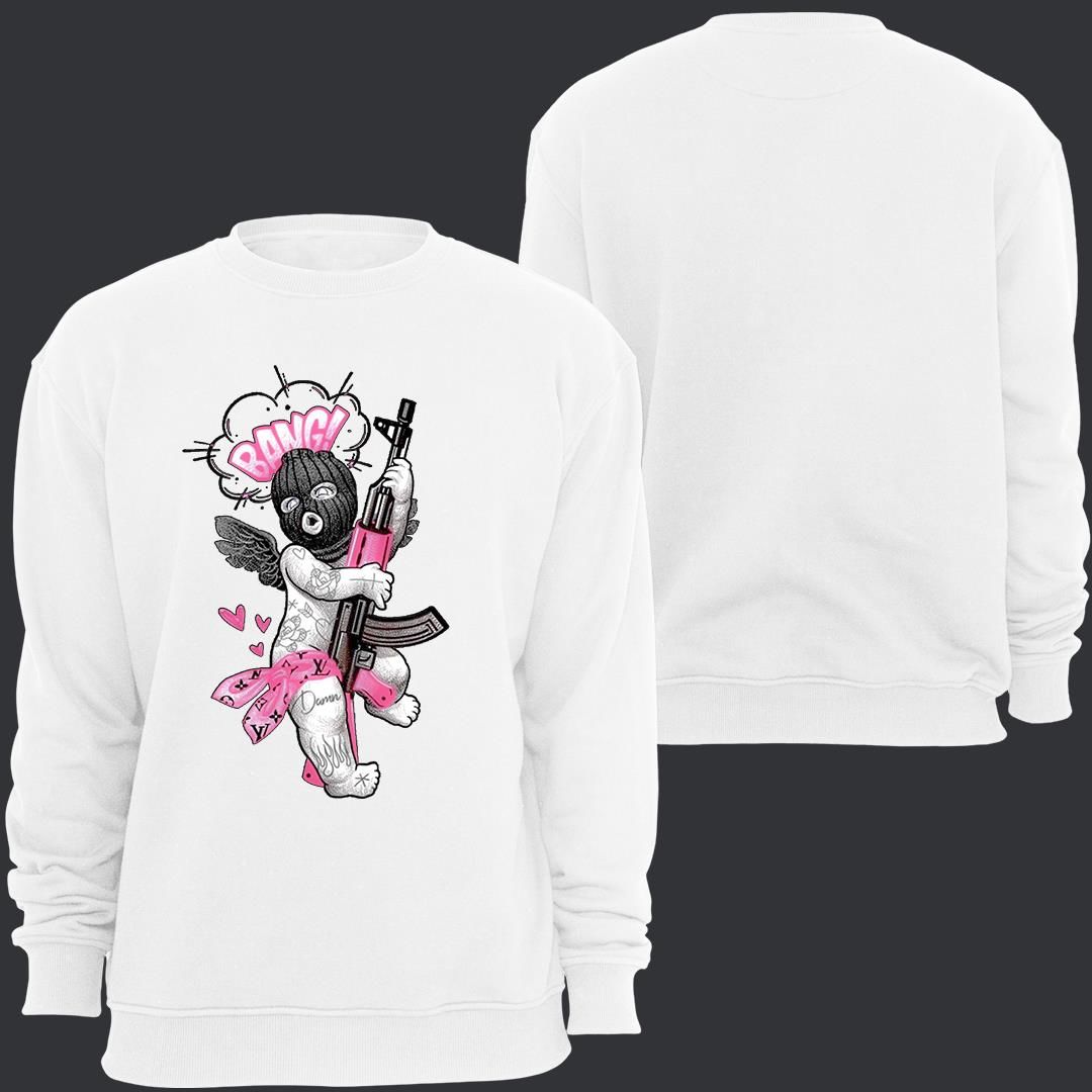 Gangsta Baskılı Unisex Bisiklet Yaka Sweatshirt