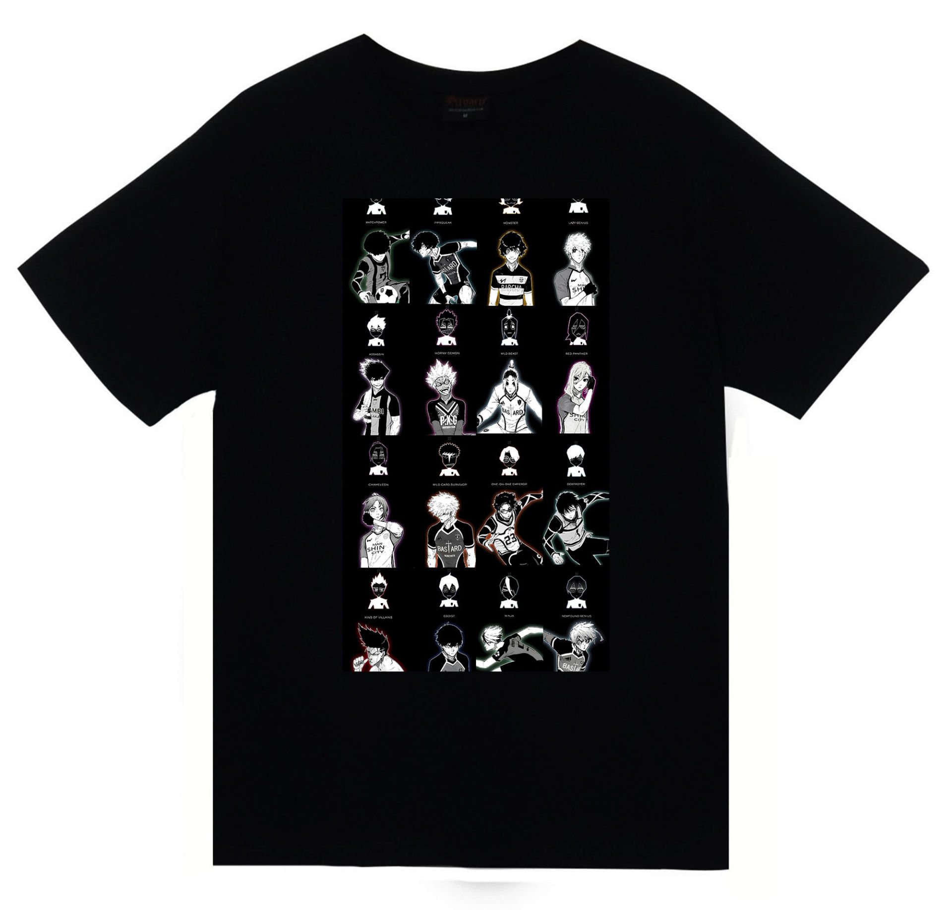 Blue Lock Anime Baskılı Unisex %100 Pamuk Siyah T-shirt