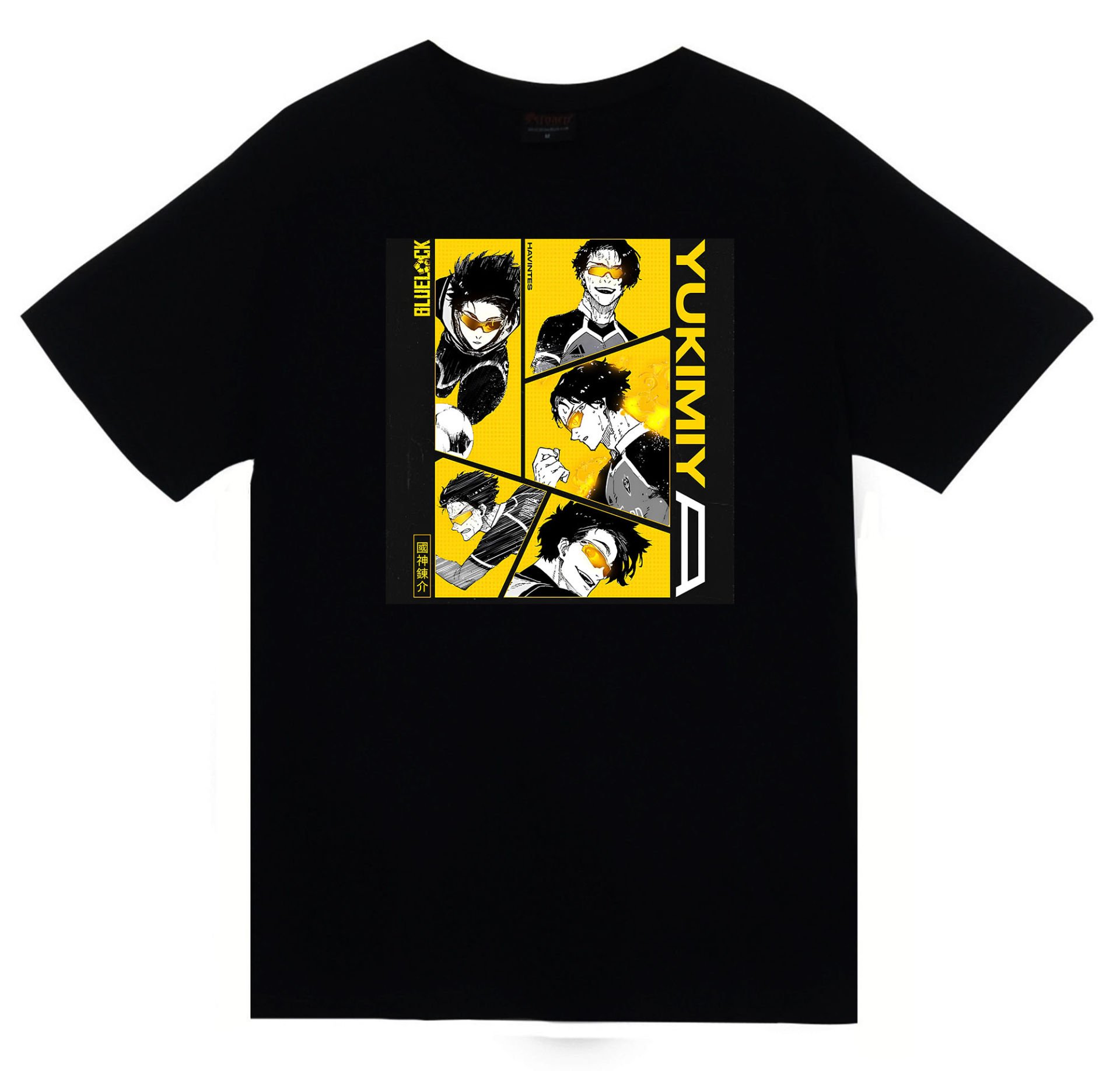 Blue Lock Anime Baskılı Unisex %100 Pamuk Siyah T-shirt