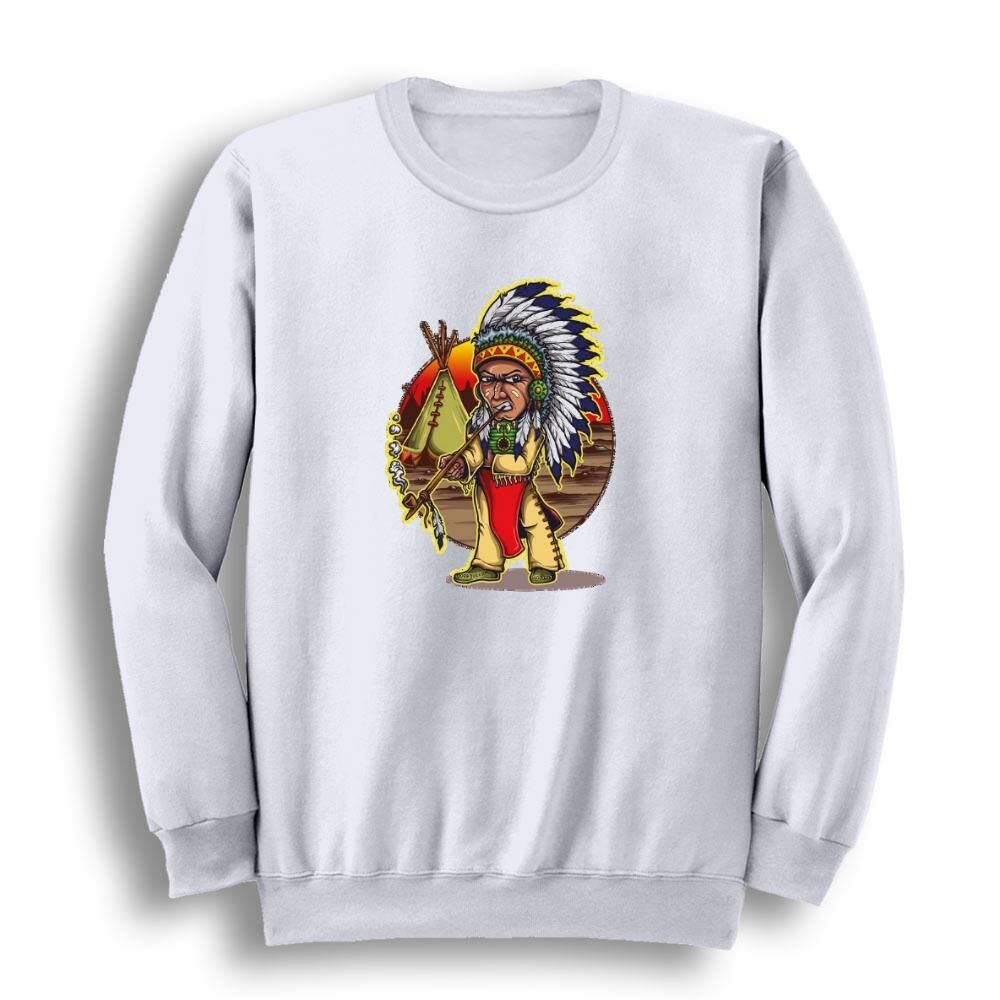 Kızılderili Indian Baskılı Bisiklet Yaka Sweatshirt