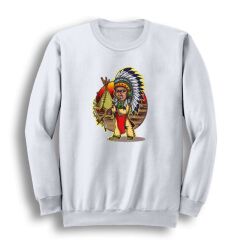 Kızılderili Indian Baskılı Bisiklet Yaka Sweatshirt