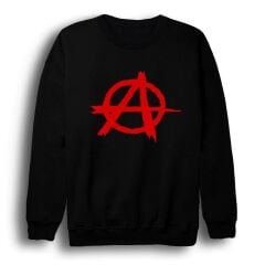 Anarchy Baskılı Bisiklet Yaka Sweatshirt