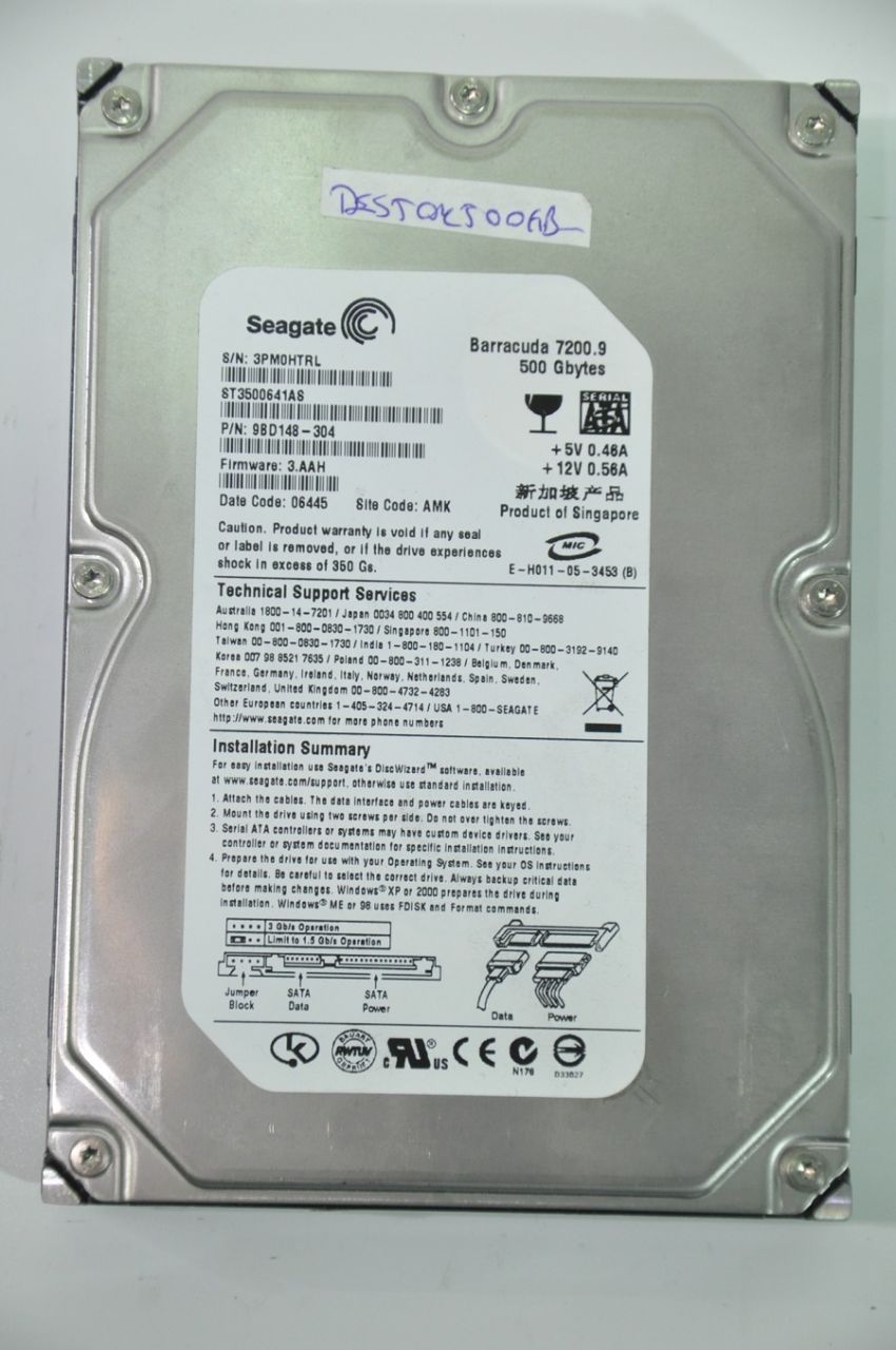 SEAGATE SATA 500GB ST3500641AS 9BD148-304 3.5'' 7200RPM HDD