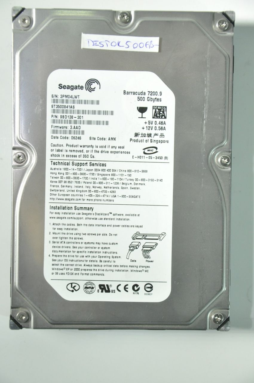 SEAGATE SATA 500GB ST3500841AS 9BD138-301 3.5'' 7200RPM HDD