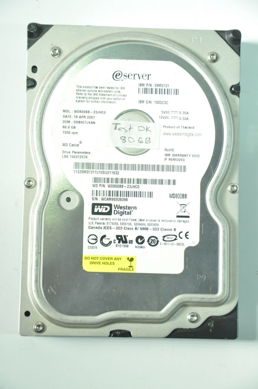 WESTERN DIGITAL IDE 80GB WD800BB-23JHC0 39M0131 3.5'' 7200RPM HDD