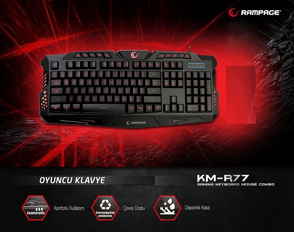Rampage KM-R77 Siyah 3 Farklı Ledli Oyuncu Klavye