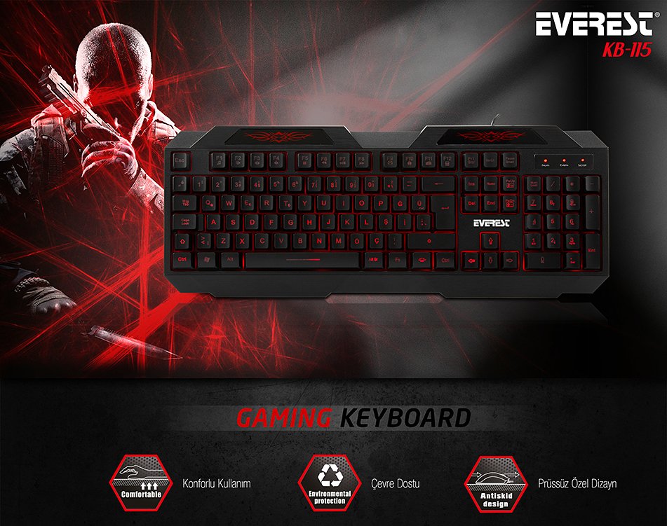 Everest Kb - 115 Siyah Usb 3 Renk Aydınlatmalı Q Standart Oyuncu Klavye