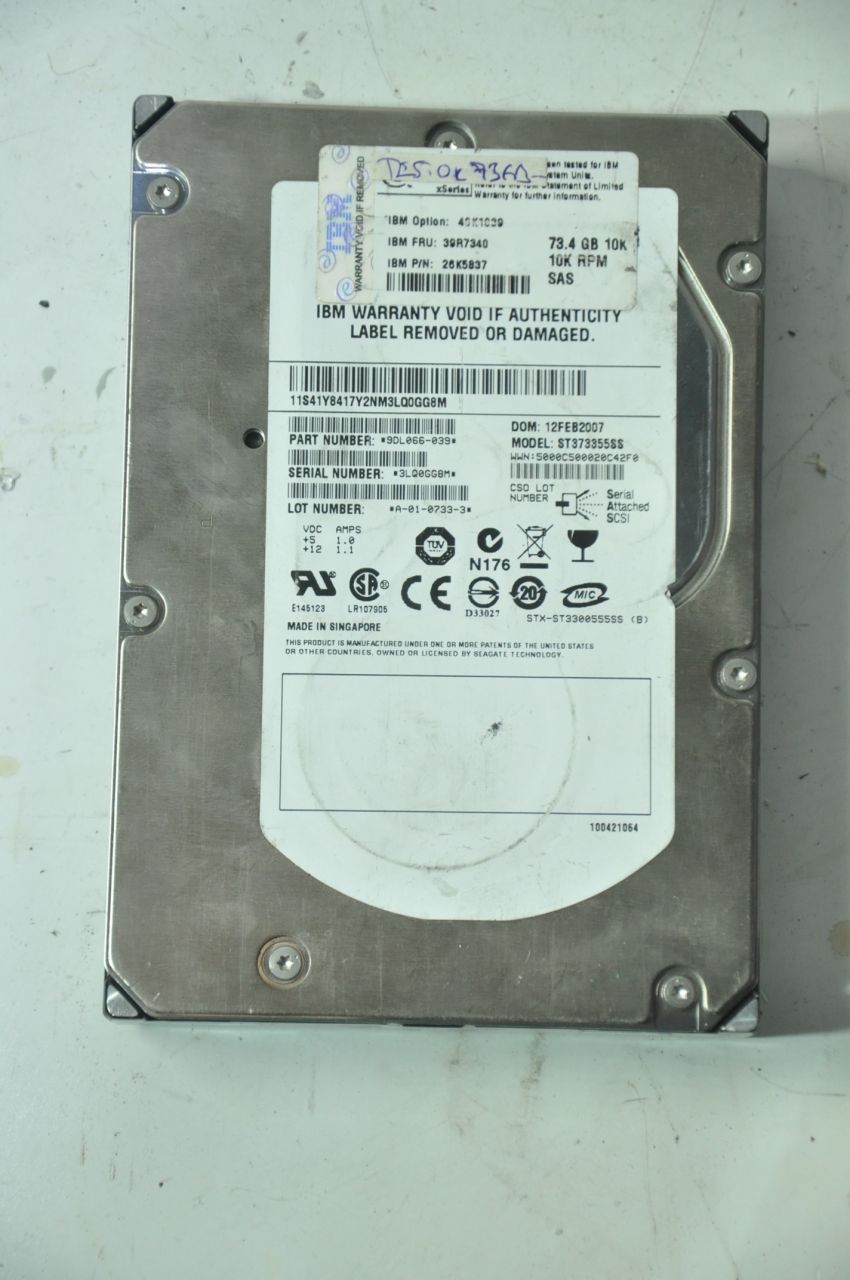 SEAGTE IBM SAS 73GB ST373355SS 40K1039 26K5837 3.5'' 15000RPM SCSI HDD