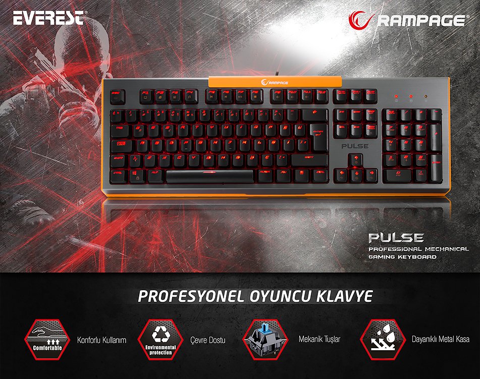 Rampage KB-R15 Pulse Siyah/Turuncu Mavi Mekanik Tuşlu Oyuncu Klavyesi